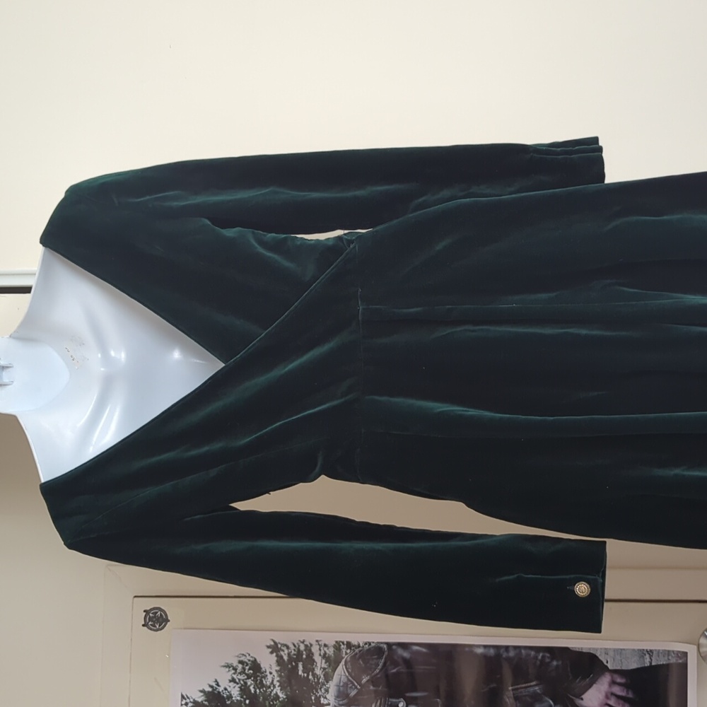 Vintage Green Velvet Laura Ashley Midi Wrap Dress - Picture 6 of 9